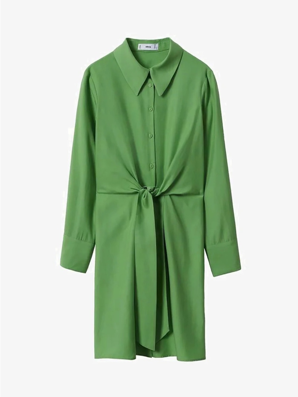 Mango Green Lyocell Tie-Front Shirt Dress M